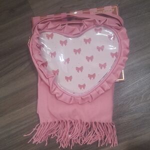 Pink Heart-Shaped Bag with Scarf